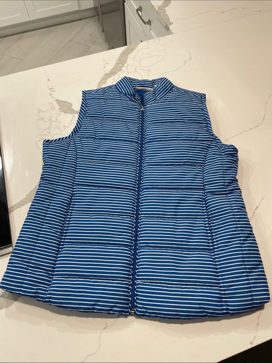 I.B. Diffusion Jackets & Blazers - Striped Blue Quilted Puffer Vest - Women's